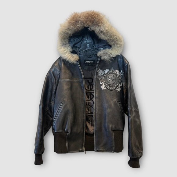 Pelle Pelle Marc Buchanon Vintage Hooded Leather Jacket with Fox Fur Sz 12 - Picture 11 of 11